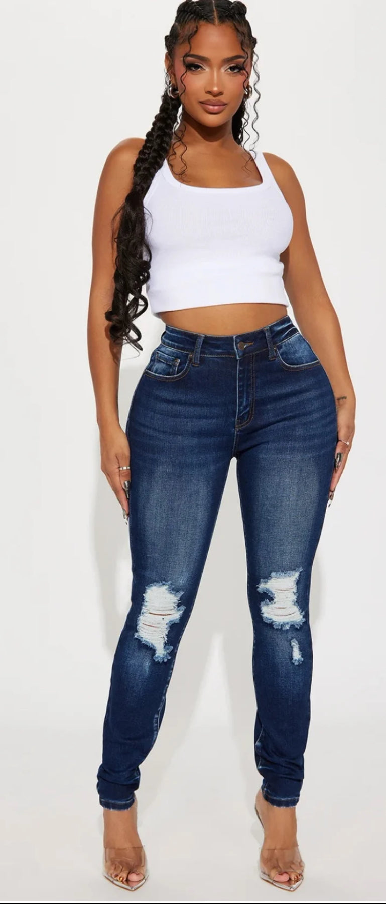 Women’s size 7 Kalisha Stretch Ripped Skinny Jeans - Dark Wash