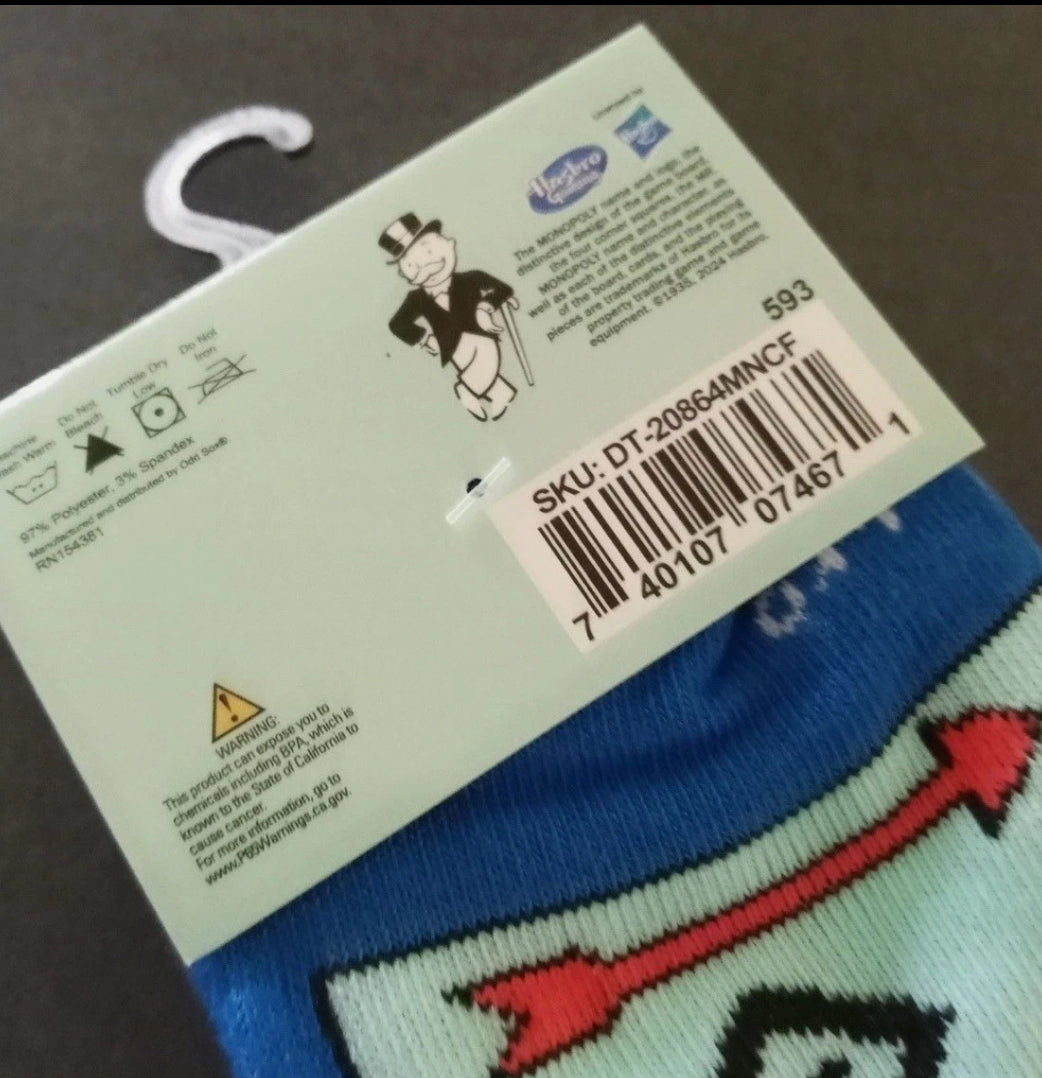 Monopoly Socks, Men's Size 6-12, Crew Socks