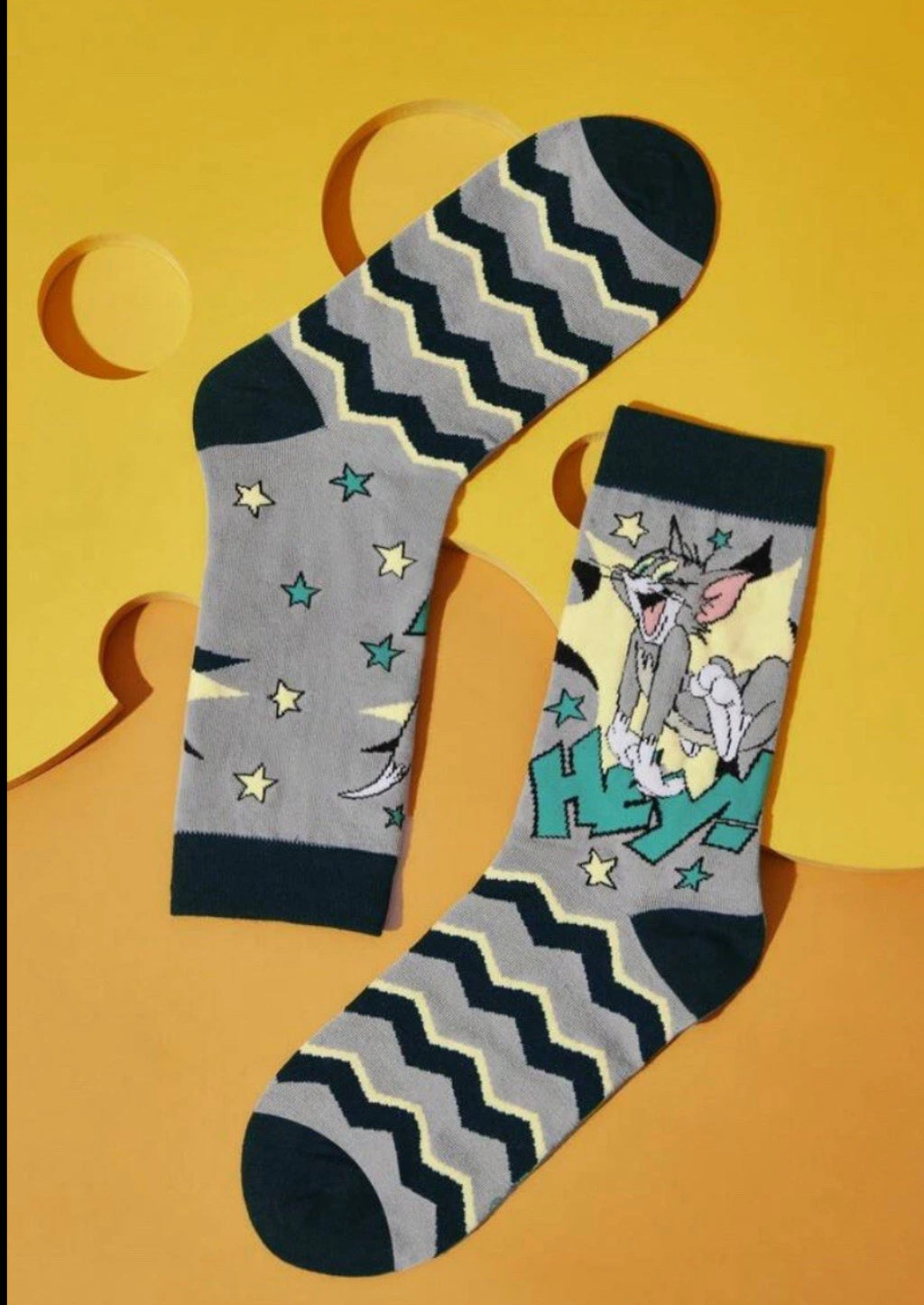 Tom & Jerry 2 Pair Pack Unisex Novelty Crew Socks Size 6-12 NEW Warner Bros