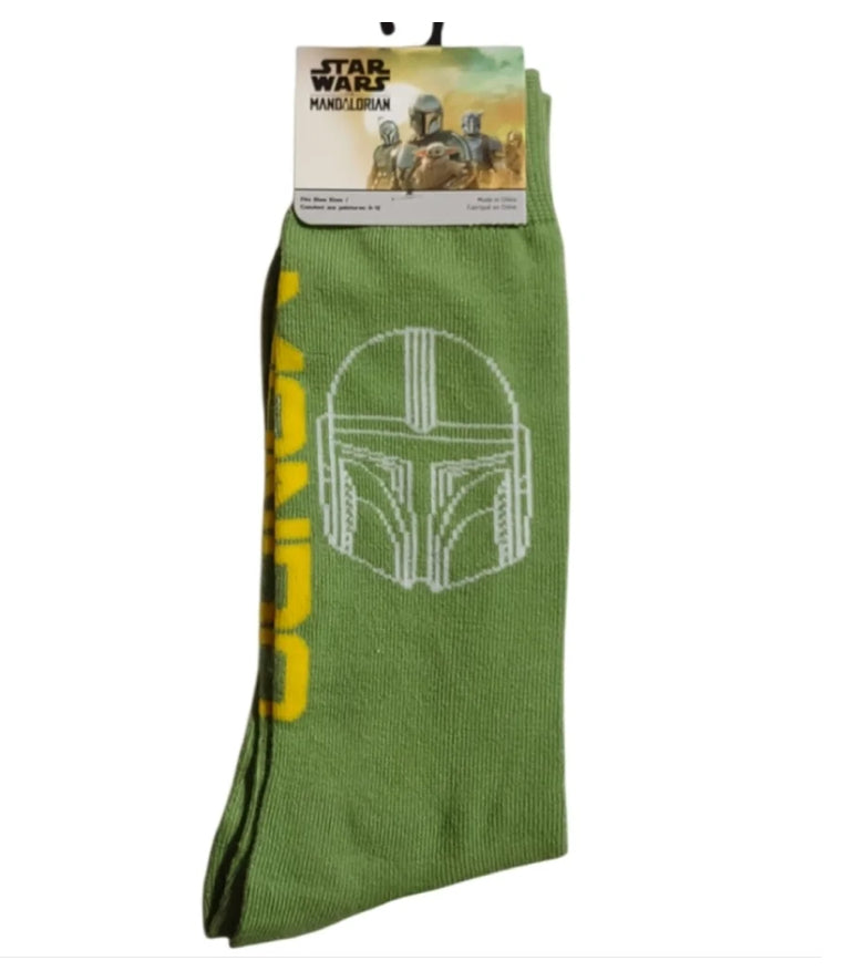 Star Wars The Mandalorian Crew Socks Green Mando Helmet