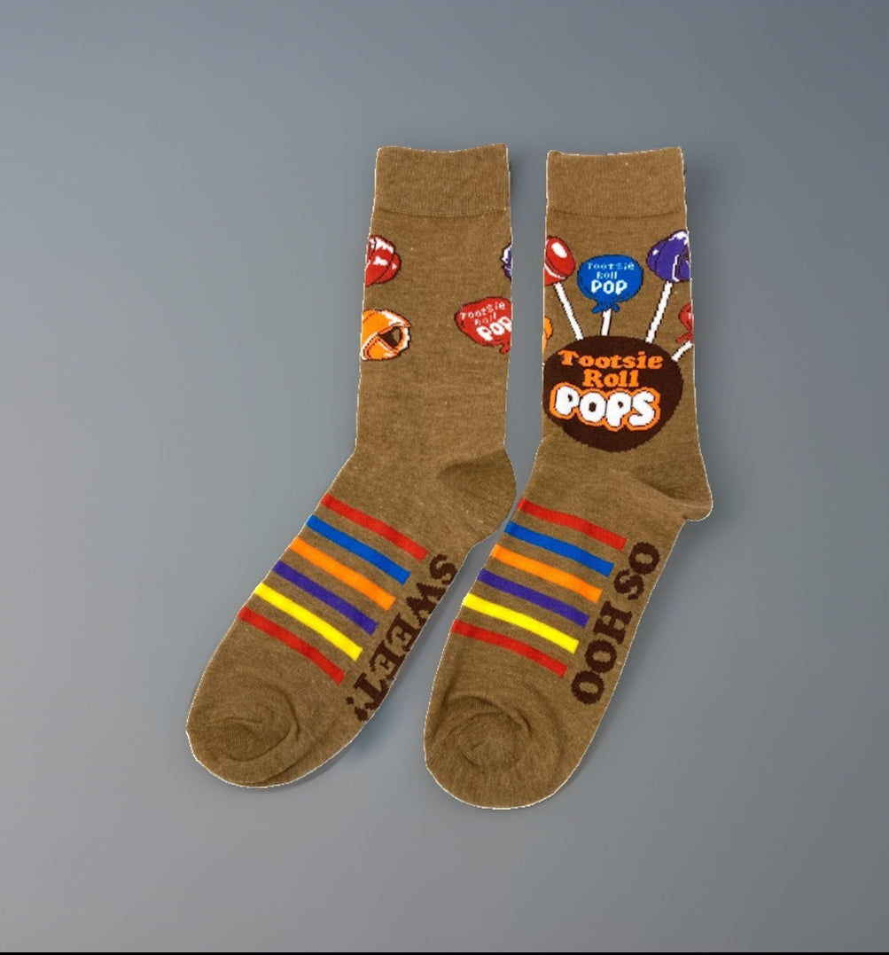TOOTSIE ROLL POPS SOCKS brown retro candy men/women ADULT CREW Socks