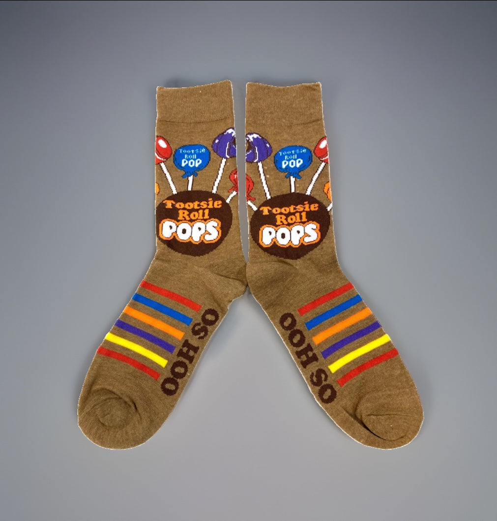 TOOTSIE ROLL POPS SOCKS brown retro candy men/women ADULT CREW Socks