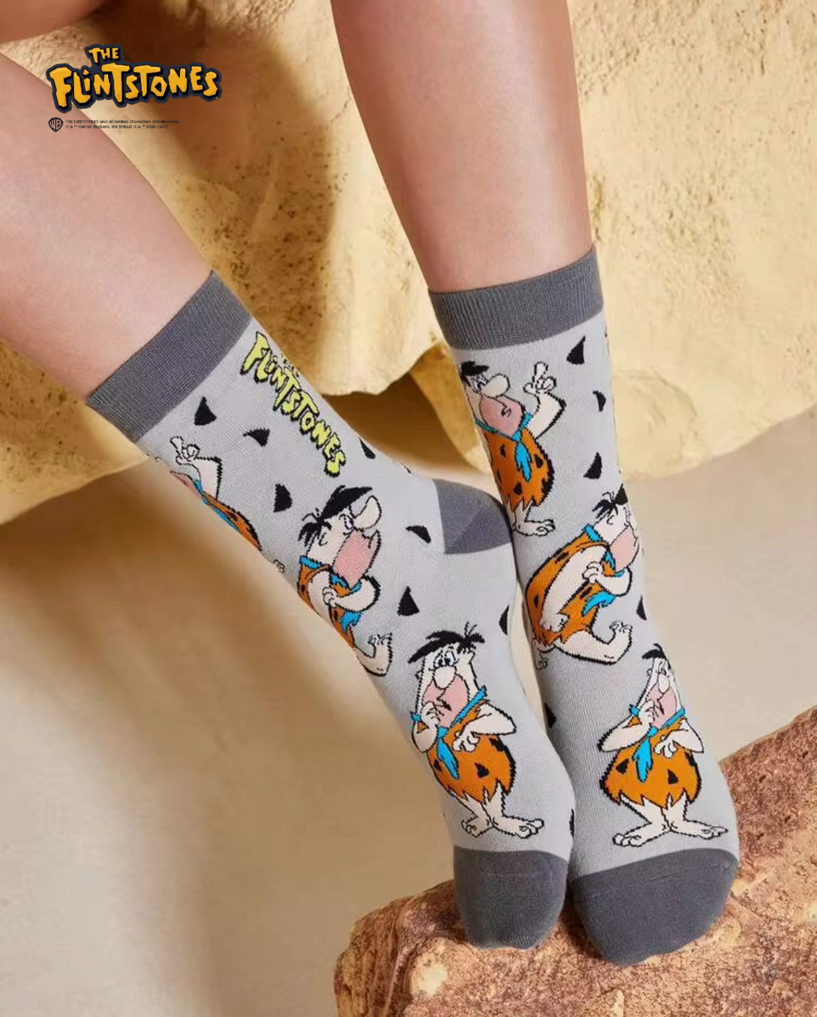 THE FLINTSTONES 1 Pair Women Cartoon Character And Letter Pattern Color Blocking Mid-Calf Socks