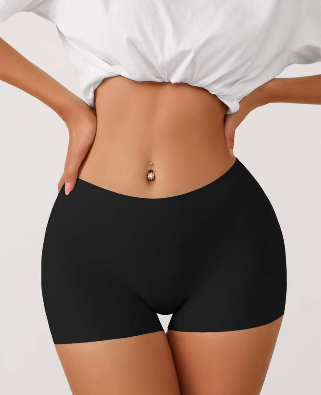 Women's Seamless High Stretch Plain Black Semi-Sheer Casual Comfy Shapewear Shorts