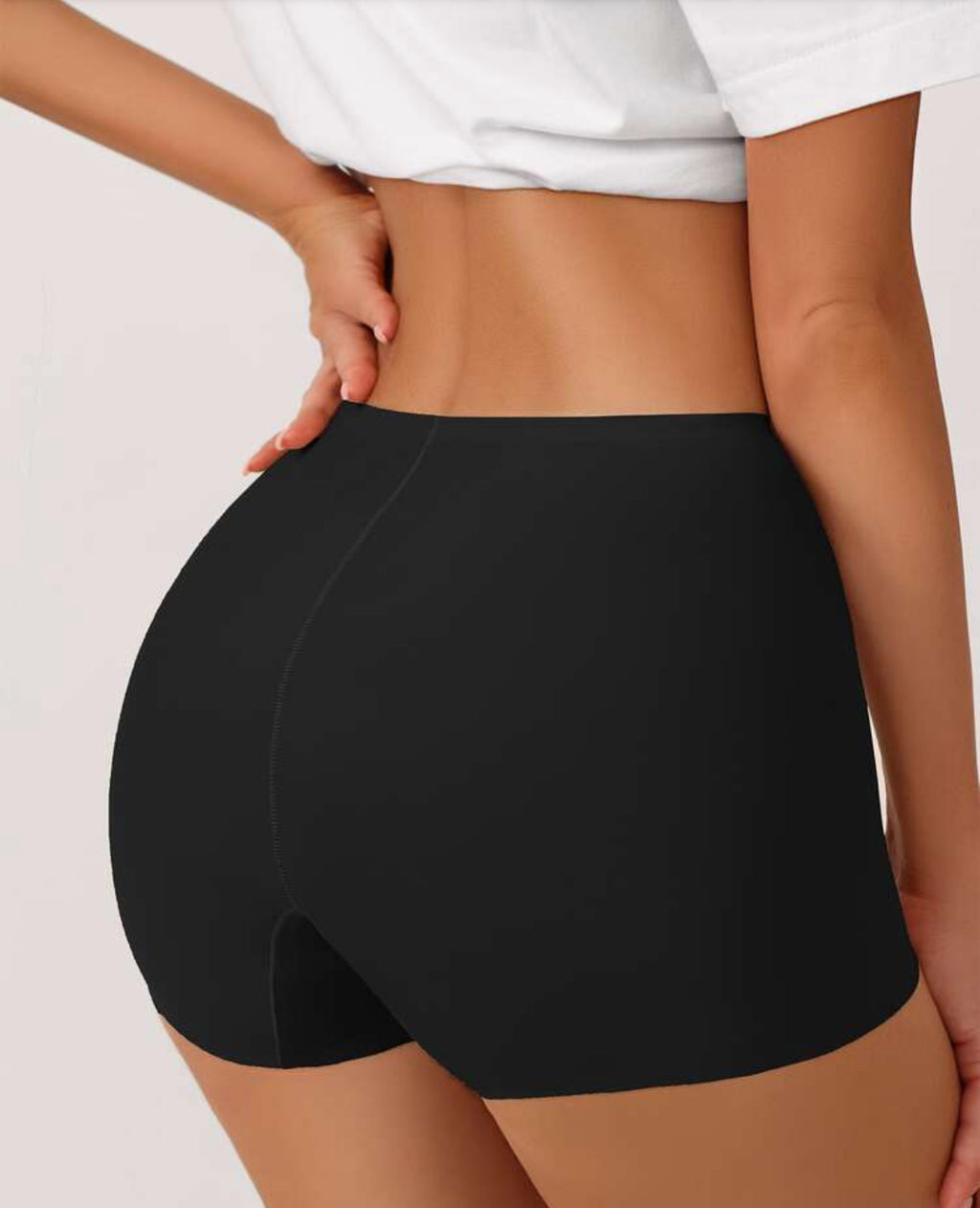 Women's Seamless High Stretch Plain Black Semi-Sheer Casual Comfy Shapewear Shorts
