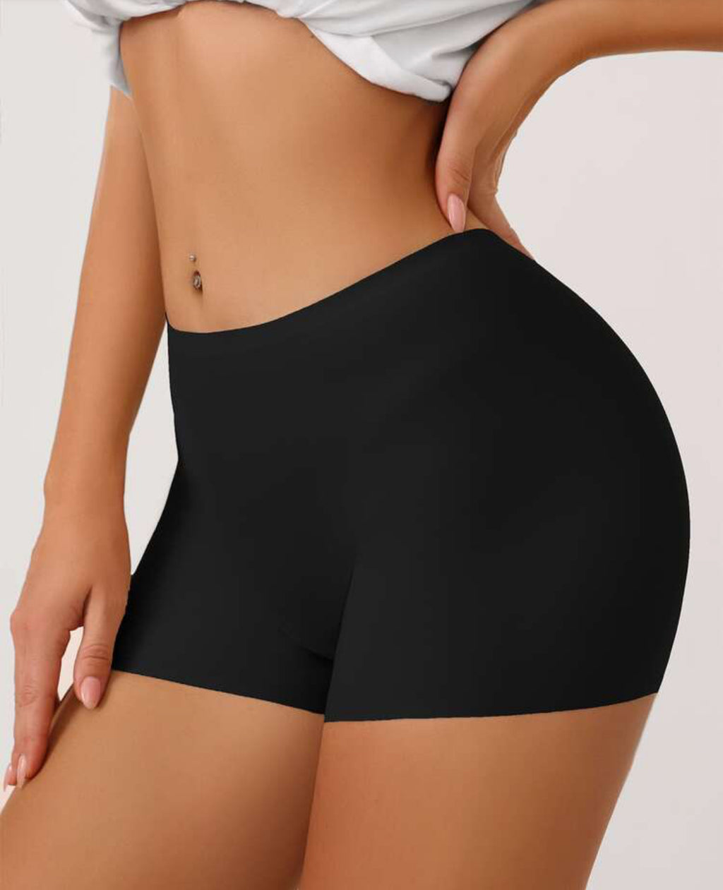 Women's Seamless High Stretch Plain Black Semi-Sheer Casual Comfy Shapewear Shorts