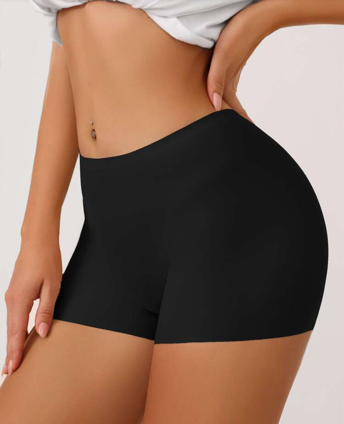 Women's Seamless High Stretch Plain Black Semi-Sheer Casual Comfy Shapewear Shorts