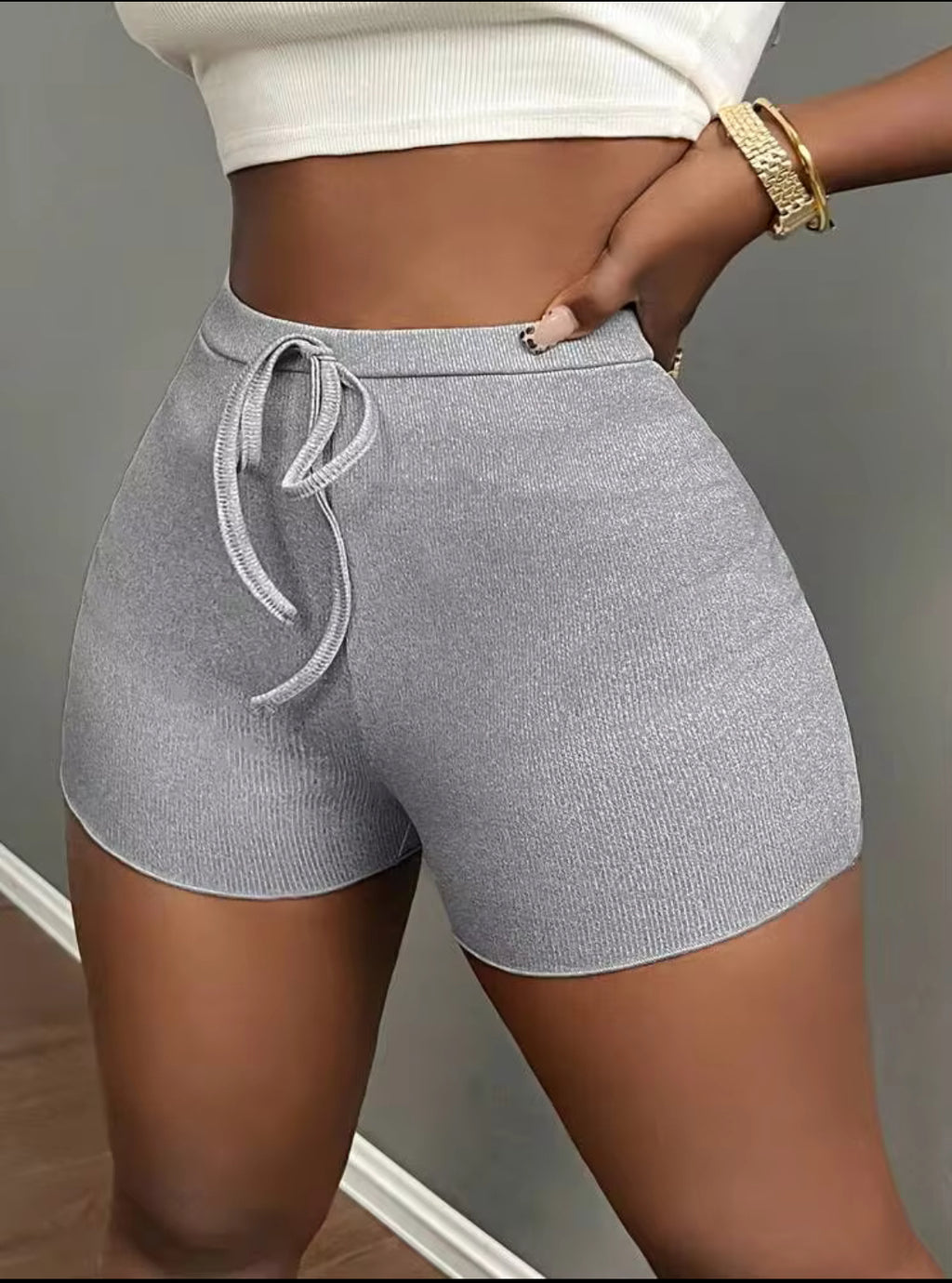 Slaydiva Casual Basic Simple Home Waves Lace Trim Slim Solid Women Shorts