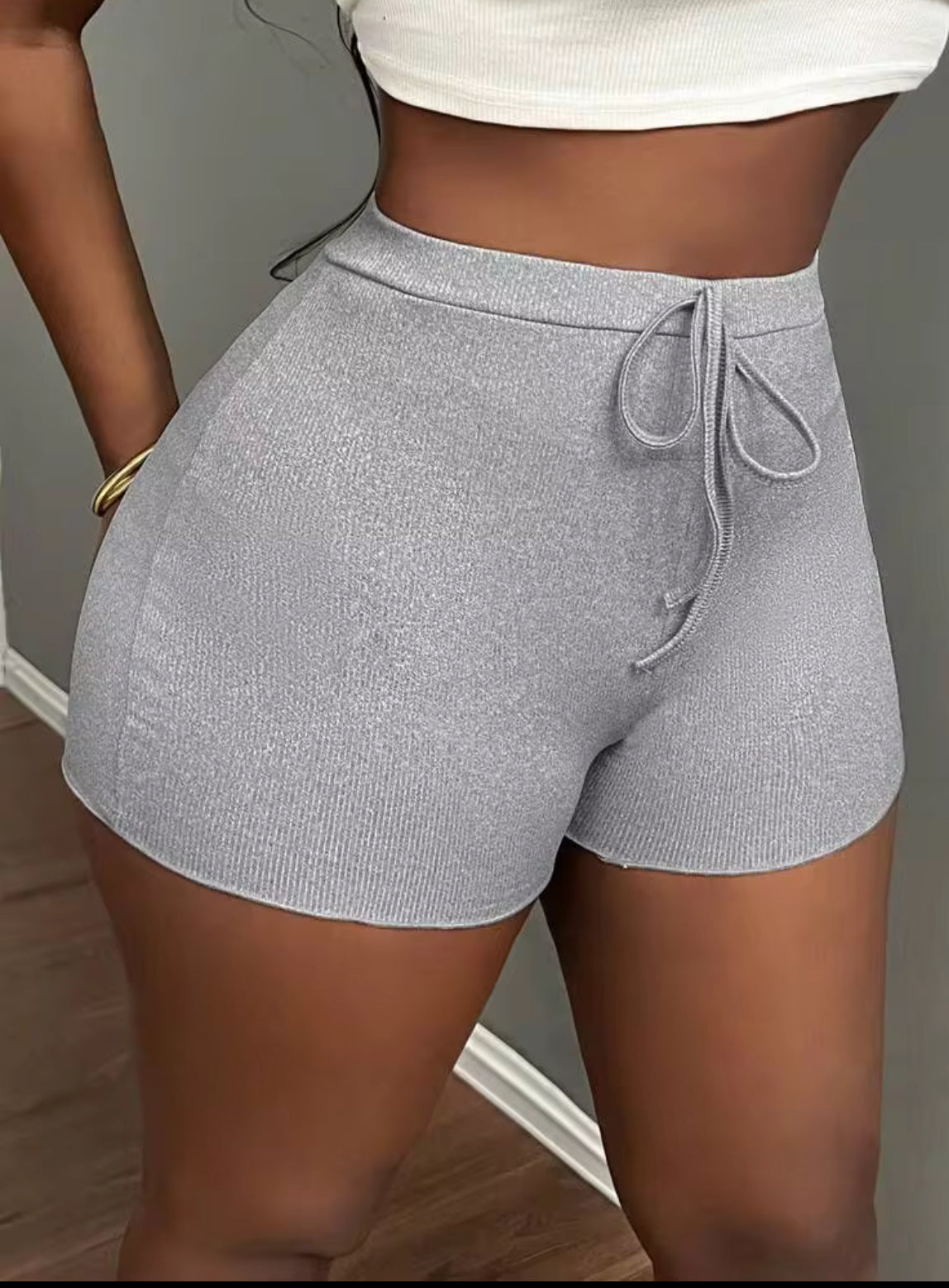 Slaydiva Casual Basic Simple Home Waves Lace Trim Slim Solid Women Shorts