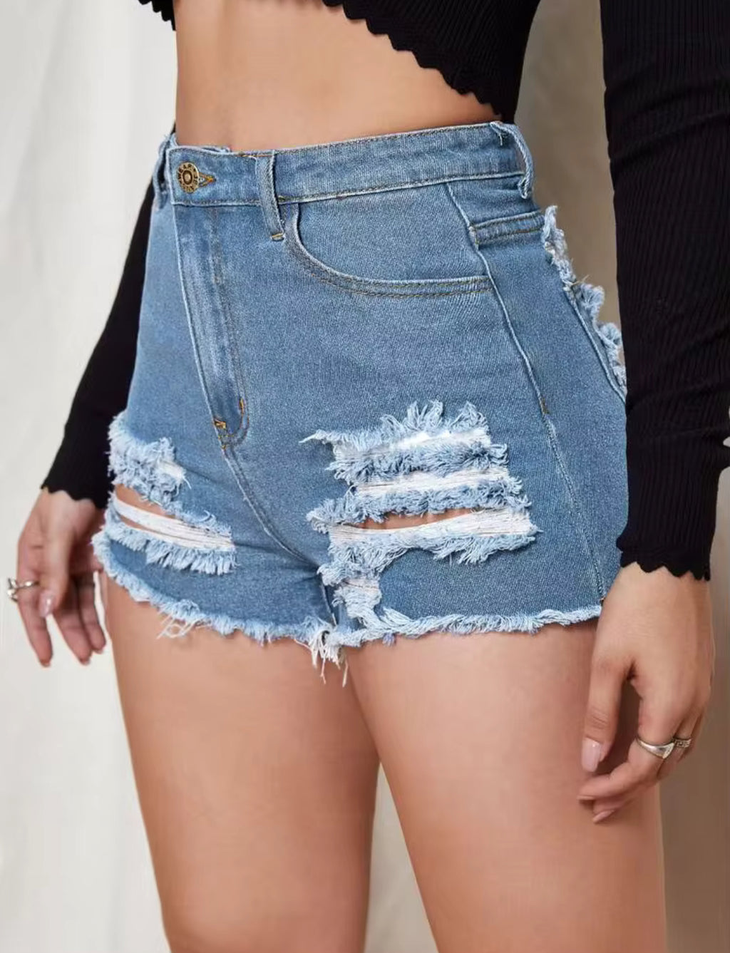 High Waisted Ripped Denim Shorts