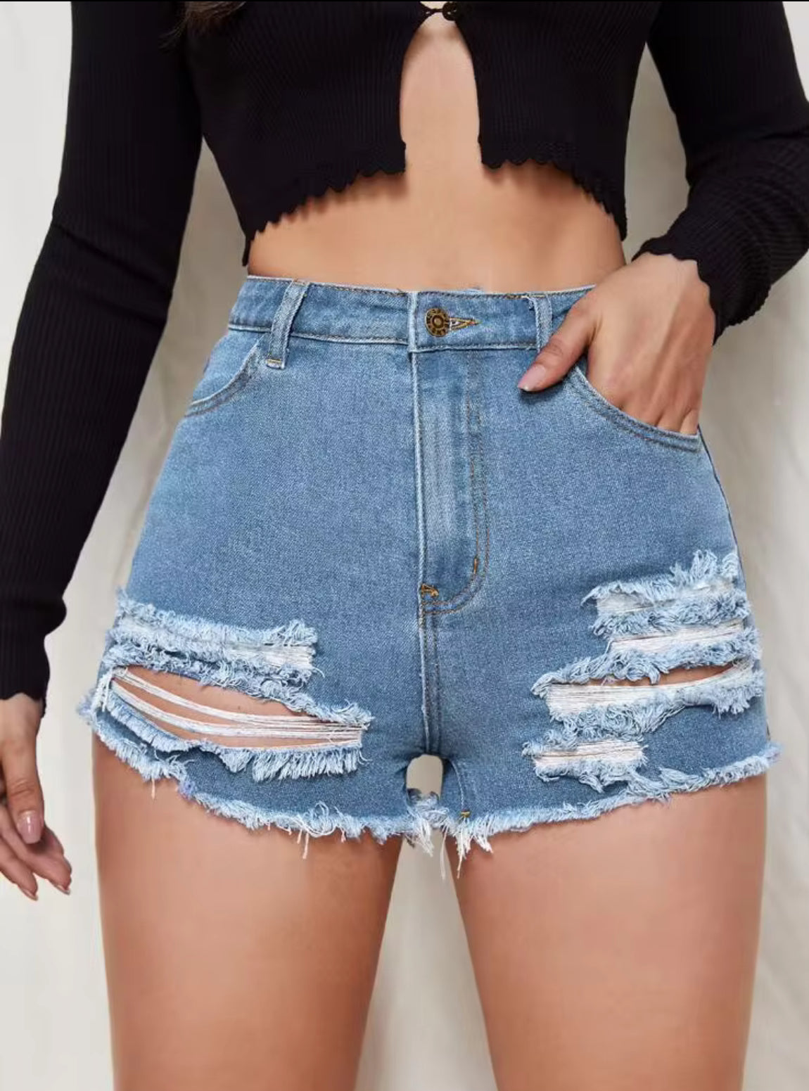High Waisted Ripped Denim Shorts