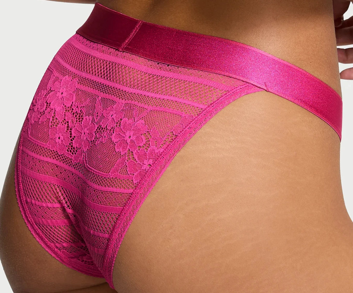 Victoria's Secret Sexy Tanga Bikini Logo Lace Luscious Pink Rose