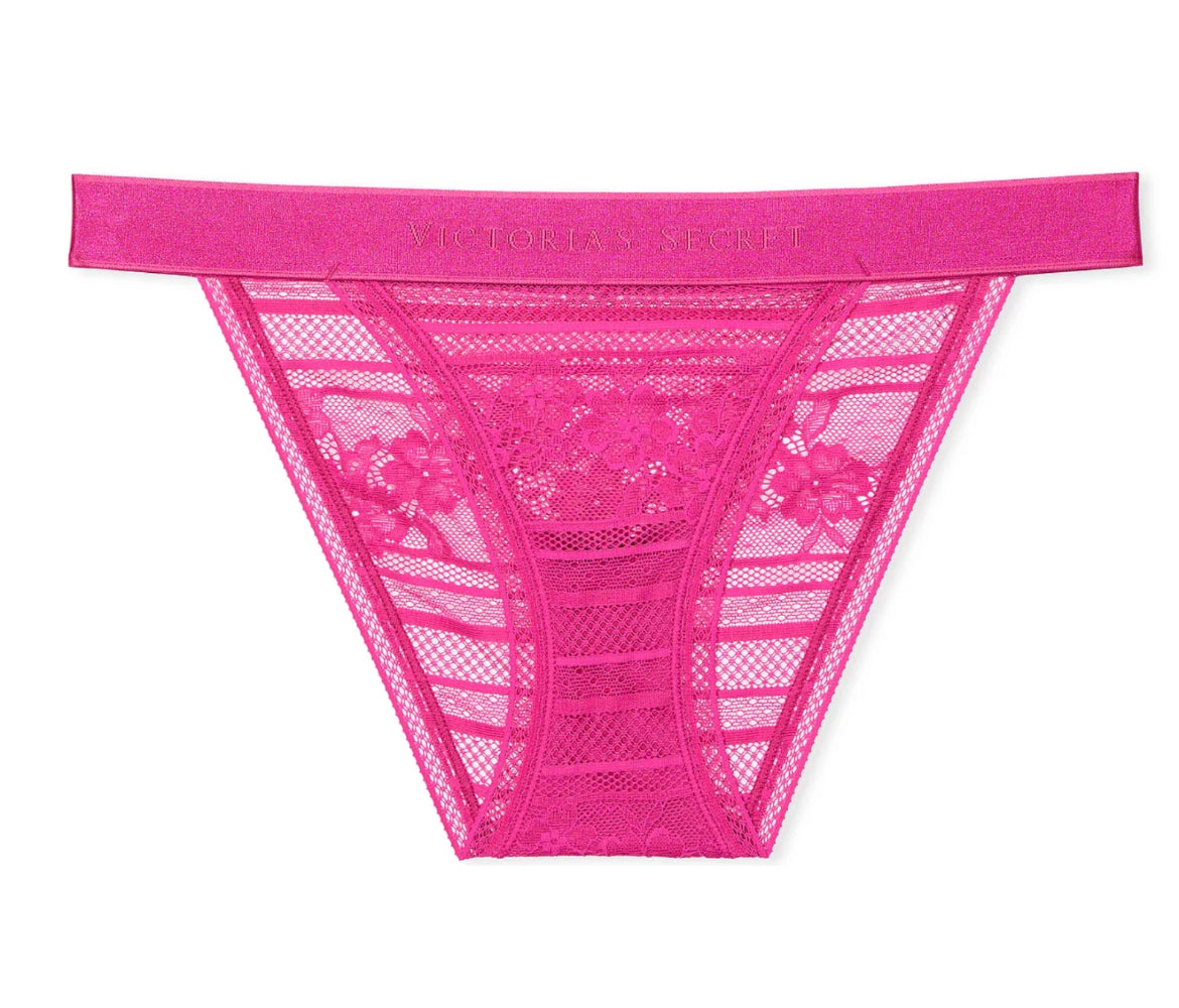 Victoria's Secret Sexy Tanga Bikini Logo Lace Luscious Pink Rose