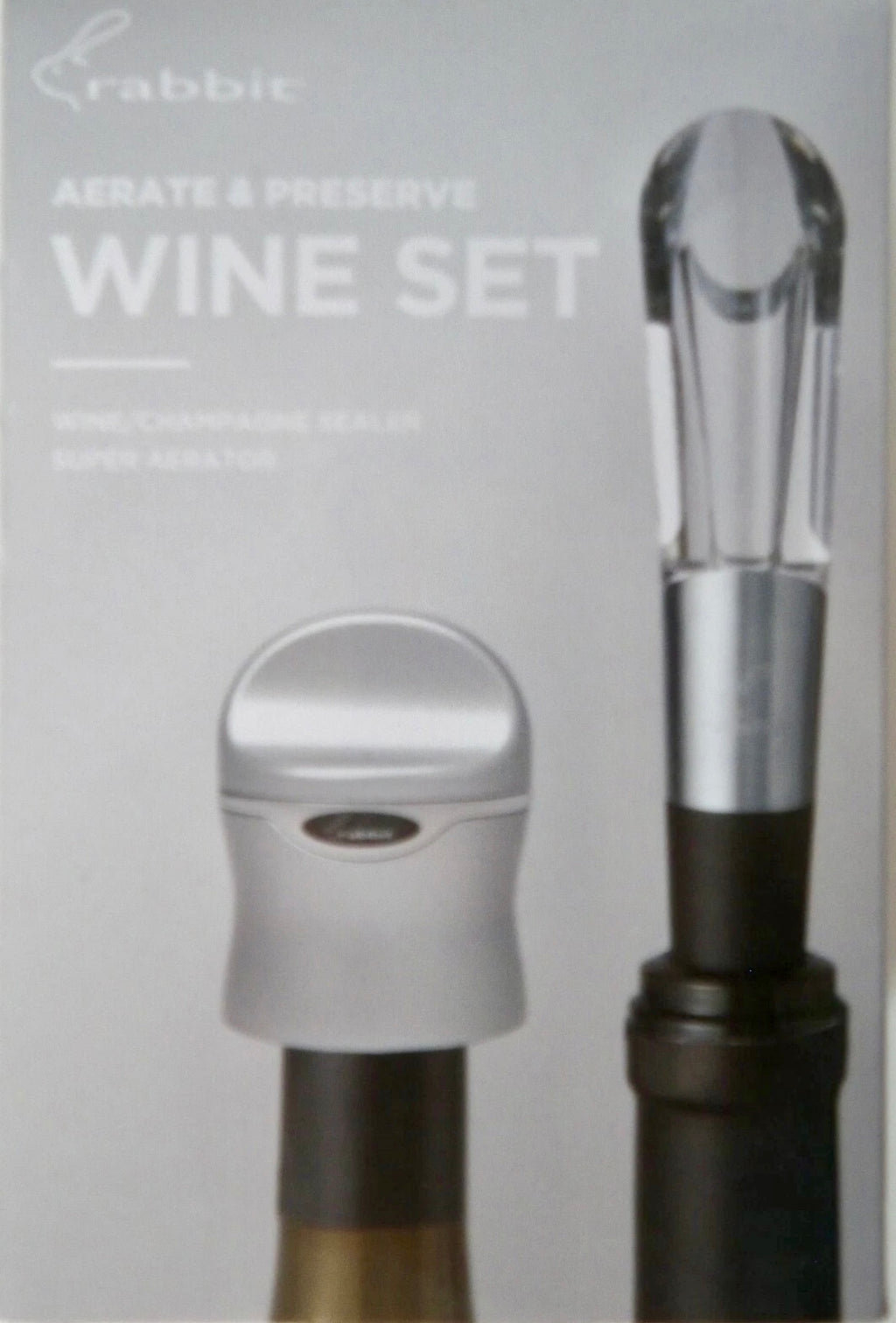 New! RABBIT Aerate & Preserve Wine Set - Wine/Champagne Sealer Super Aerator