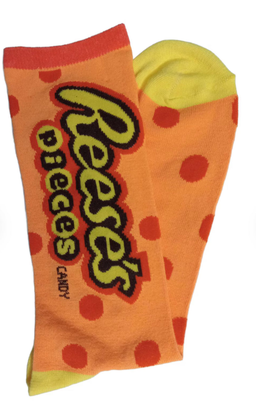 Reese’s Pieces Chocolate candy Themed silly crew socks