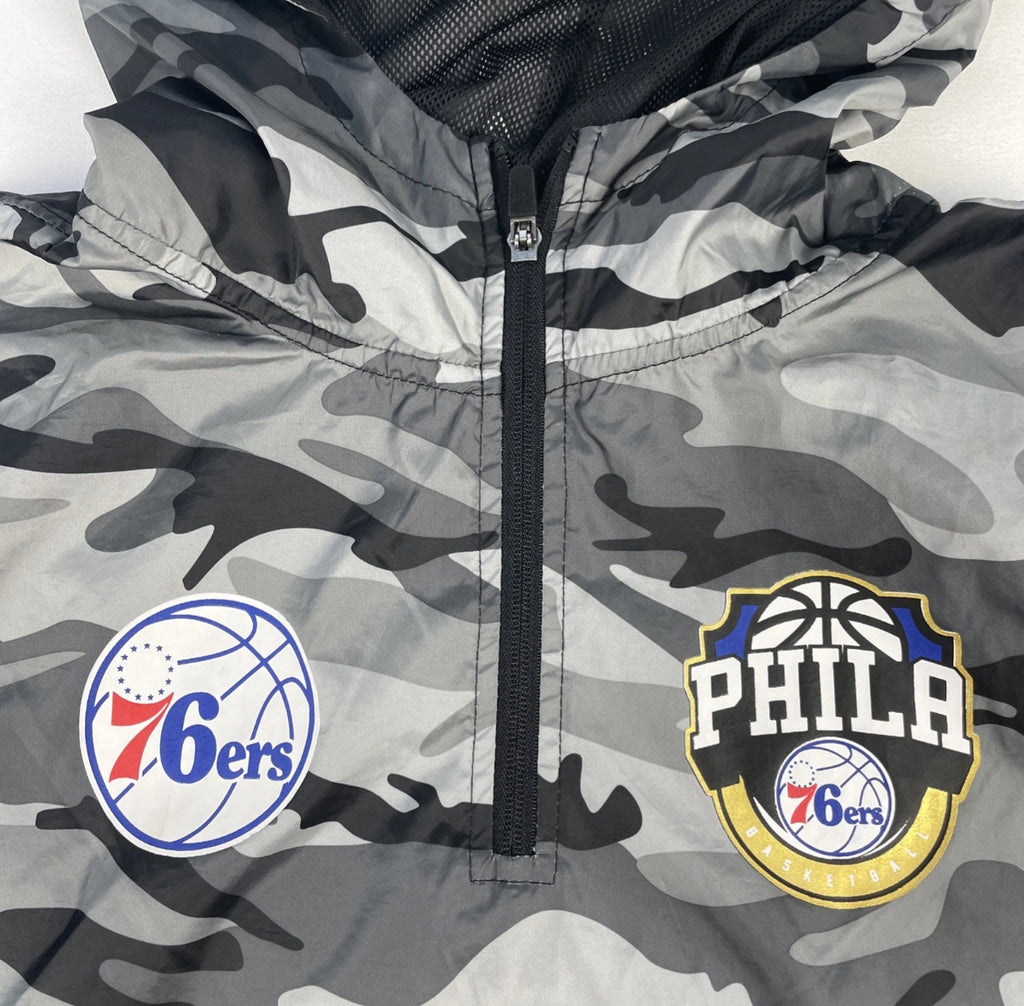 Philadelphia 76ers Sixers 1/4 Zip Windbreaker NBA Camouflage Hooded Pocket