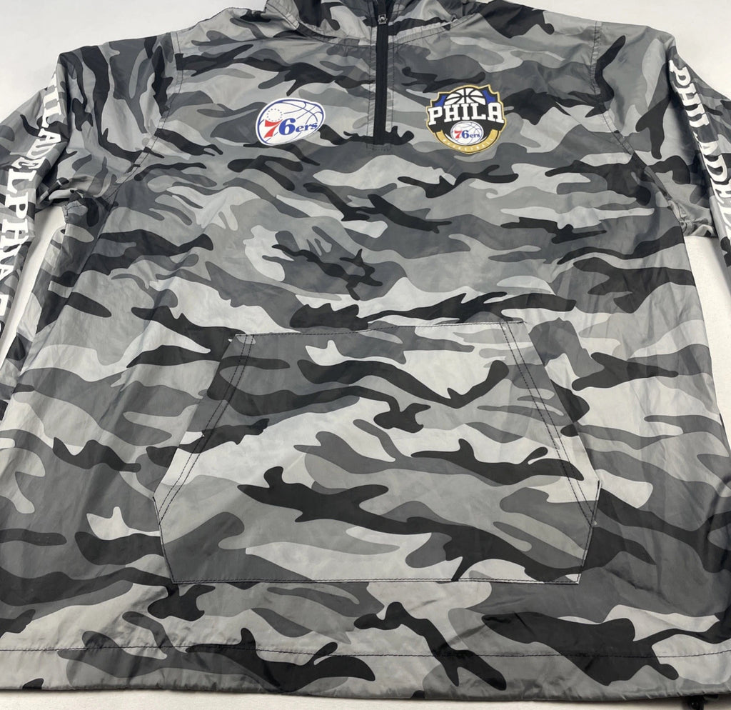 Philadelphia 76ers Sixers 1/4 Zip Windbreaker NBA Camouflage Hooded Pocket