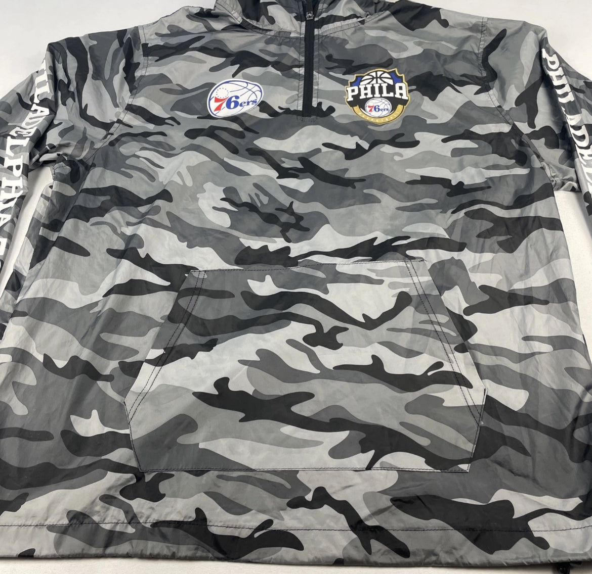 Philadelphia 76ers Sixers 1/4 Zip Windbreaker NBA Camouflage Hooded Pocket