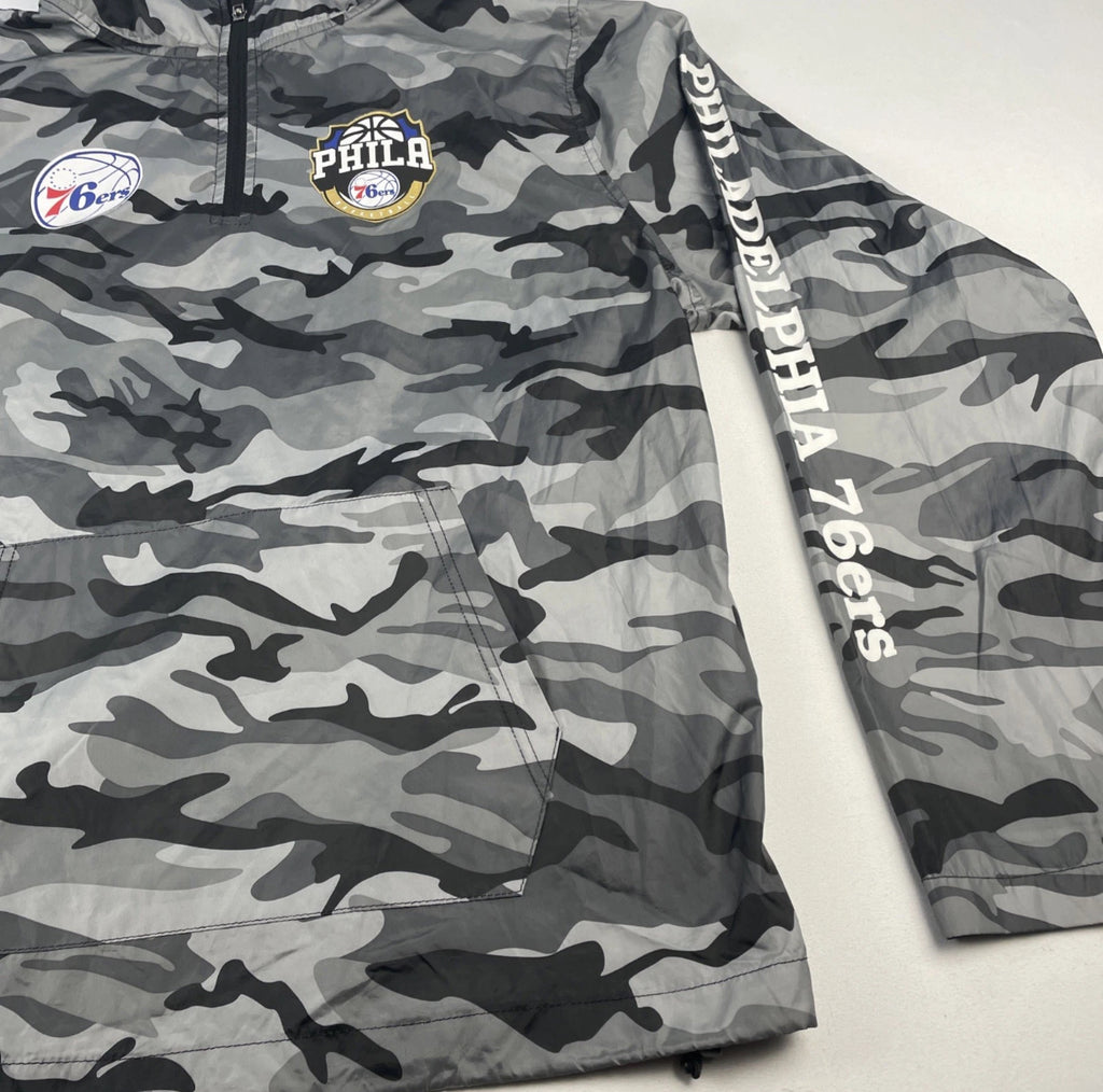 Philadelphia 76ers Sixers 1/4 Zip Windbreaker NBA Camouflage Hooded Pocket