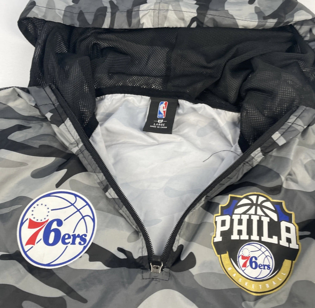 Philadelphia 76ers Sixers 1/4 Zip Windbreaker NBA Camouflage Hooded Pocket